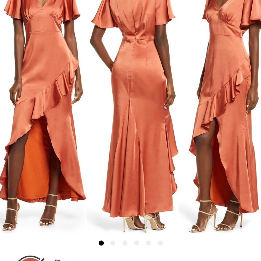 Lulu's satin ruffle Dress in rust small